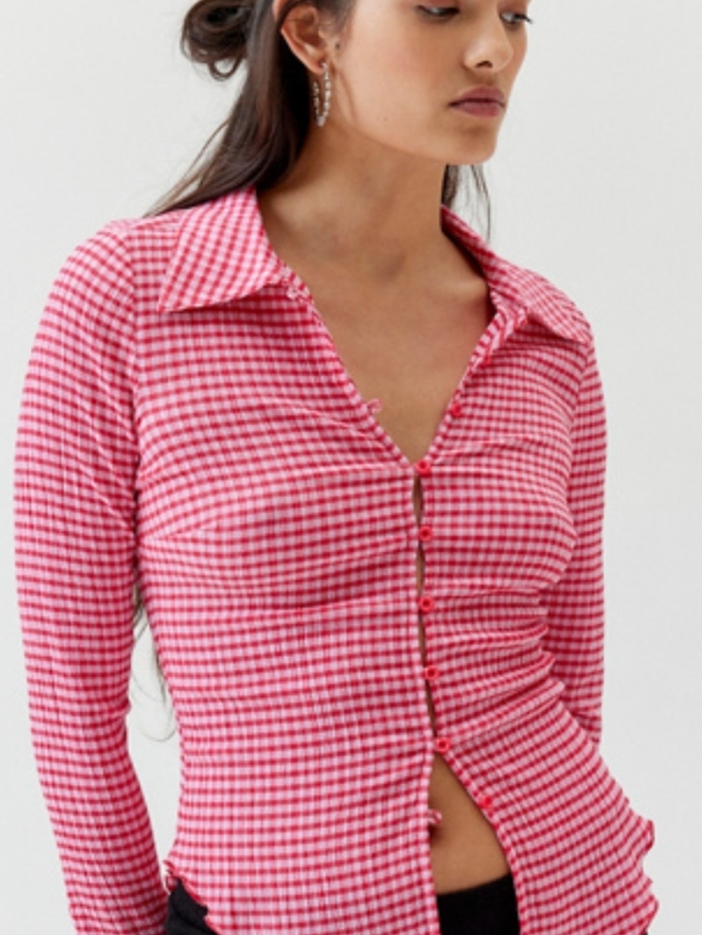 EUC Kimchi  Blue Red Gingham Button-Front Shirt